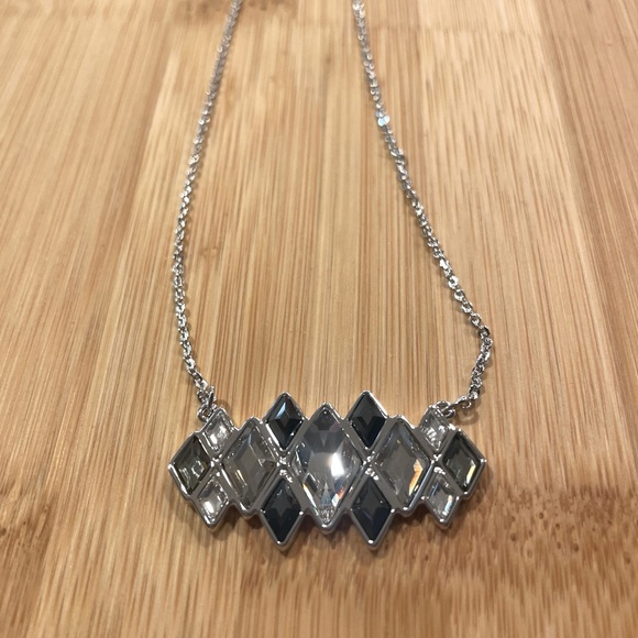 Touchstone Swarovski Checked Necklace Nightfall 18” Adjustable Necklace Rhodium - Picture 5 of 5